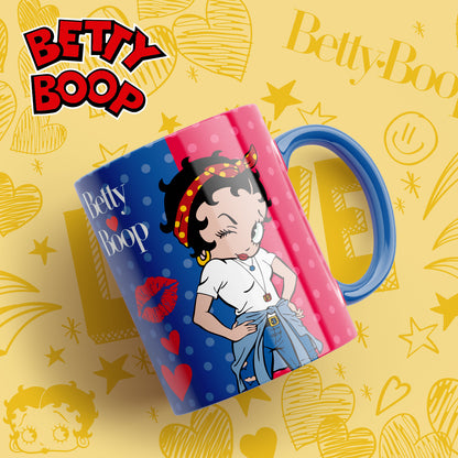 Tazas Betty Boop "Betty Guiño Azul y Rojo". Aptas para el lavavajillas y microondas.