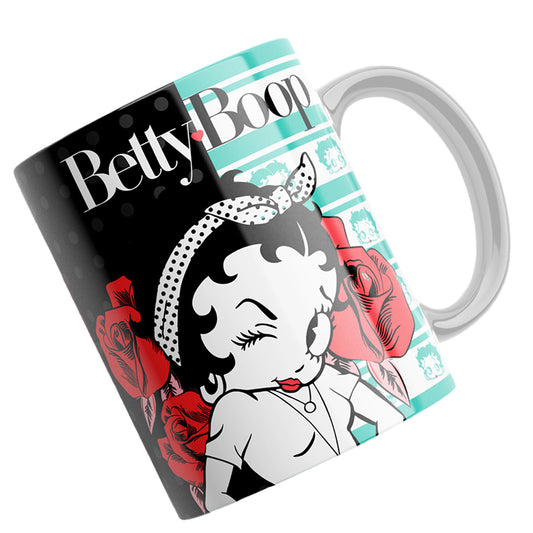 Tazas Betty Boop "Betty Fondo Negro y Verde". Aptas para el lavavajillas y microondas.