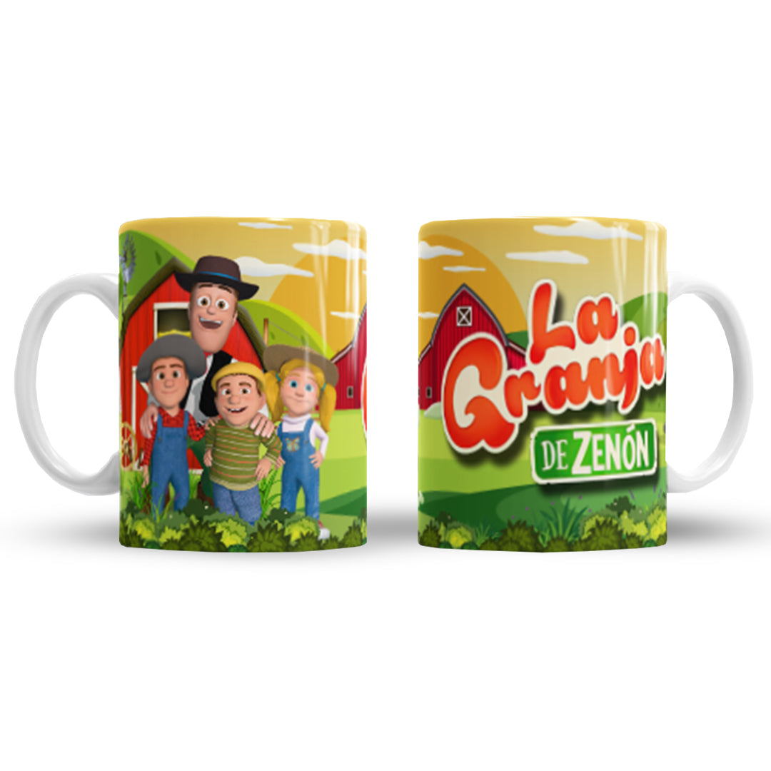 Tazas La Granja de Zenón "Zenón e hijos". Aptas para el lavavajillas y microondas.