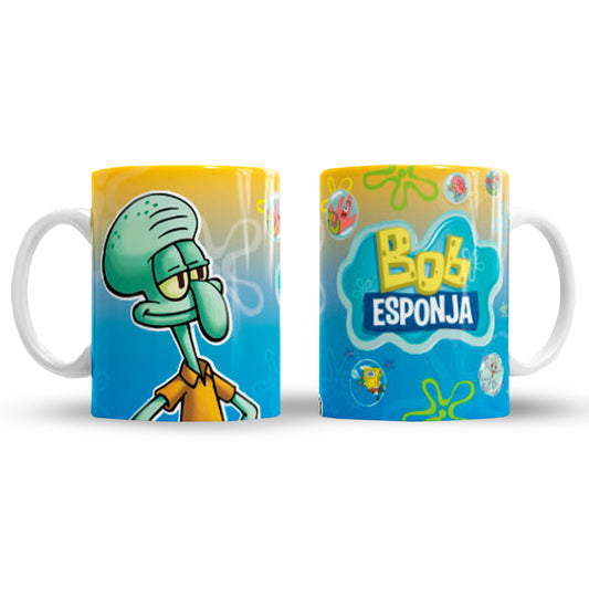 Taza Bob Esponja "Calamardo sonrisa". Aptas para el lavavajillas y microondas.