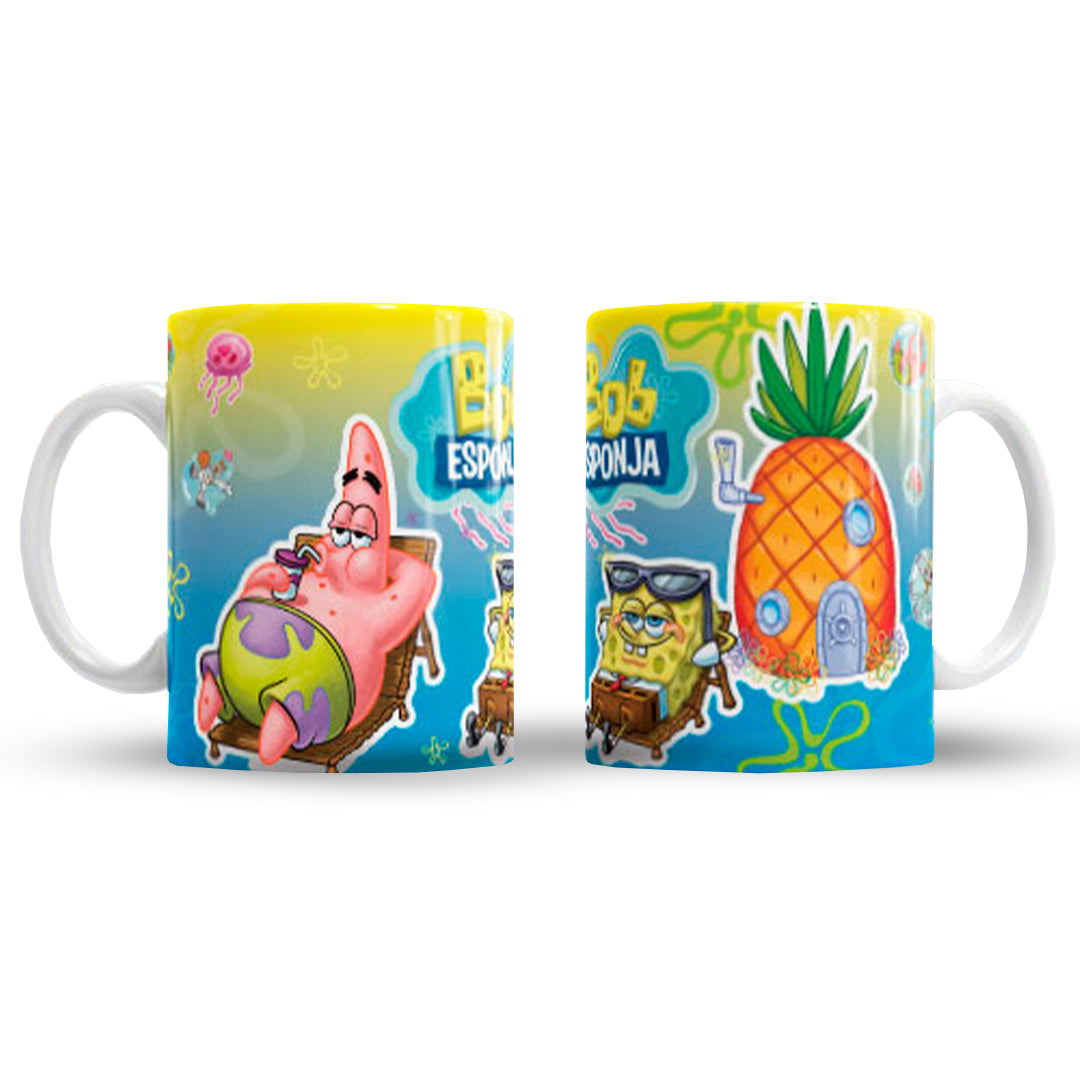 Taza Bob Esponja "Pat y Bob tumbados". Aptas para el lavavajillas y microondas.