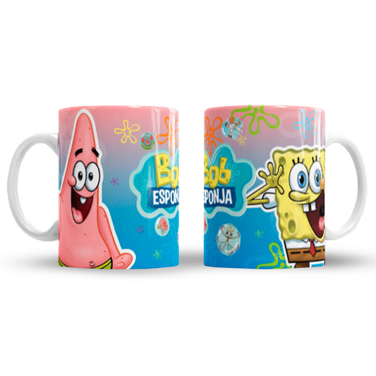 Taza Bob Esponja "Pat y Bob Felices". Aptas para el lavavajillas y microondas.