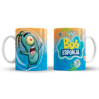 Taza Bob Esponja "Placton Burbuja". Aptas para el lavavajillas y microondas.