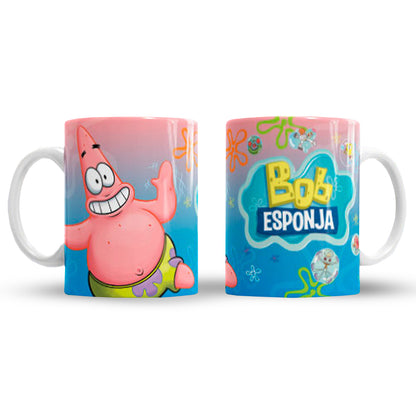 Taza Bob Esponja "Patricio pegado". Aptas para el lavavajillas y microondas.