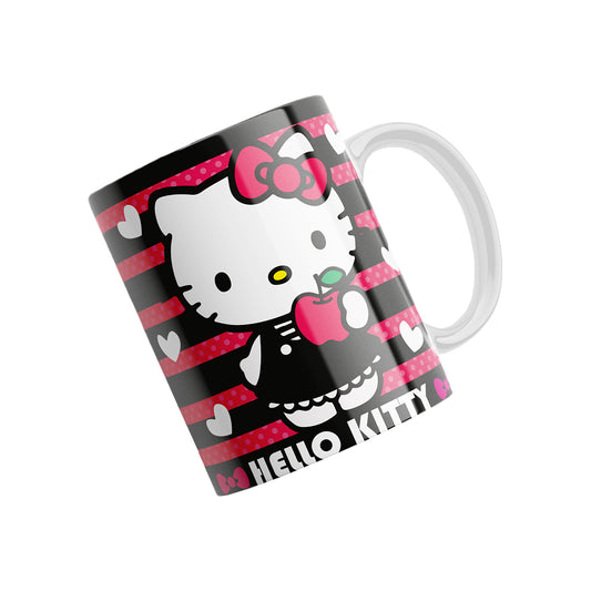 Tazas Hello Kitty "Kitty Rayas Rojas y Negras". Aptas para el lavavajillas y microondas.