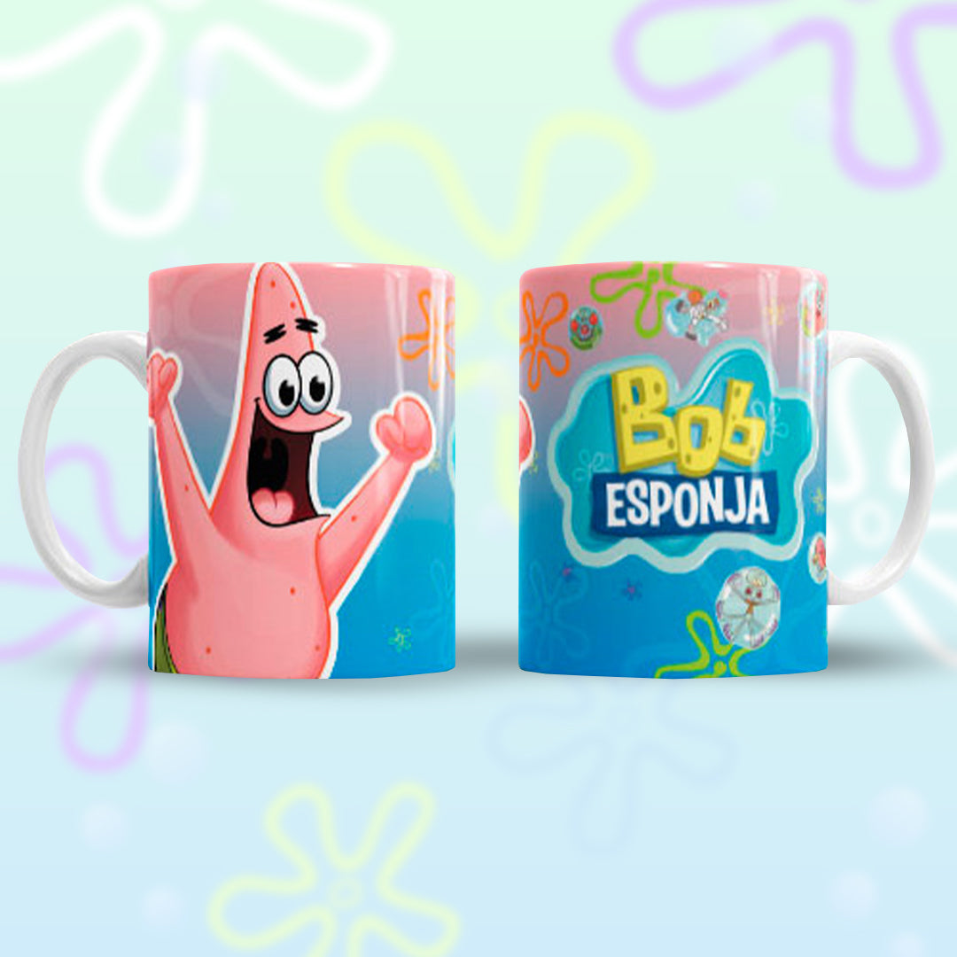 Taza Bob Esponja "Patricio feliz". Aptas para el lavavajillas y microondas.