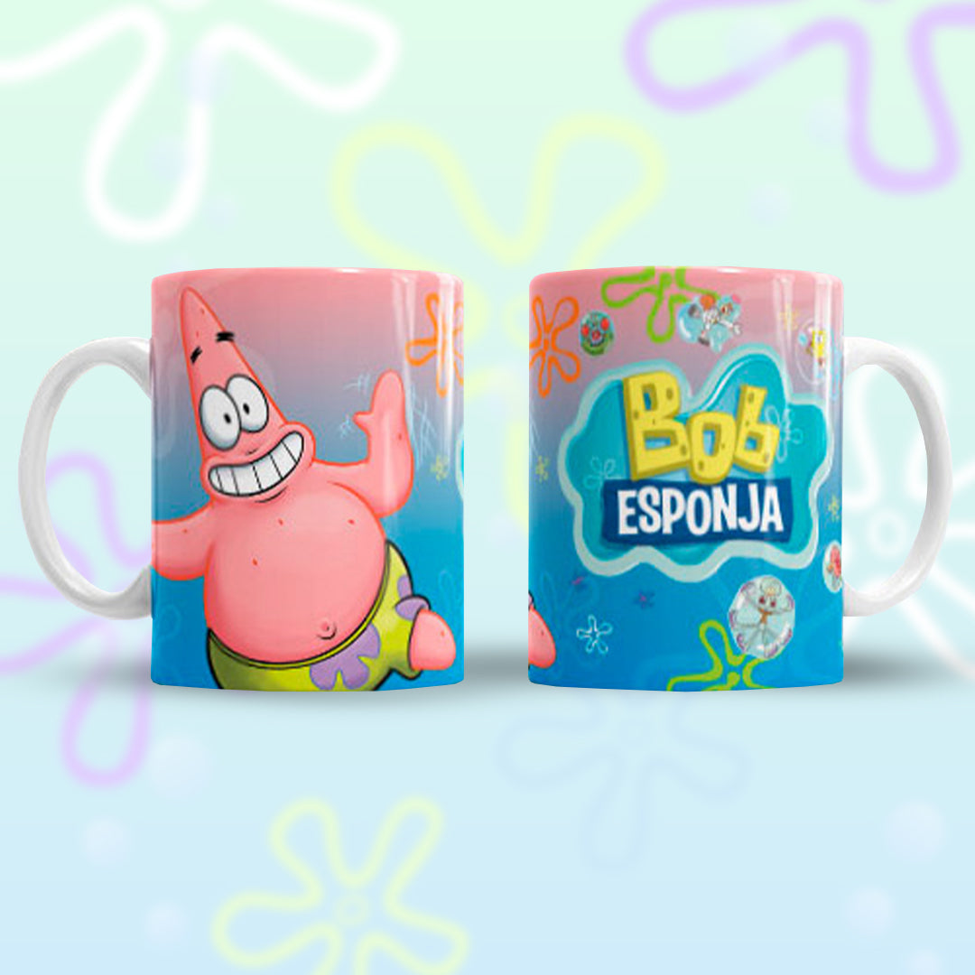 Taza Bob Esponja "Patricio pegado". Aptas para el lavavajillas y microondas.