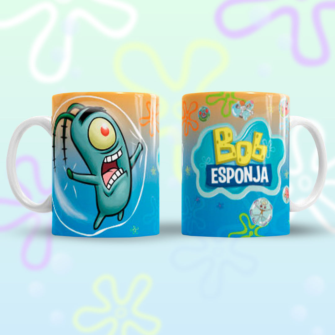 Taza Bob Esponja "Placton Burbuja". Aptas para el lavavajillas y microondas.