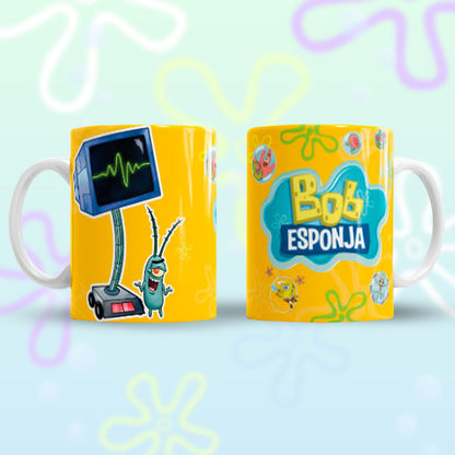 Taza Bob Esponja "Placton Karen". Aptas para el lavavajillas y microondas.