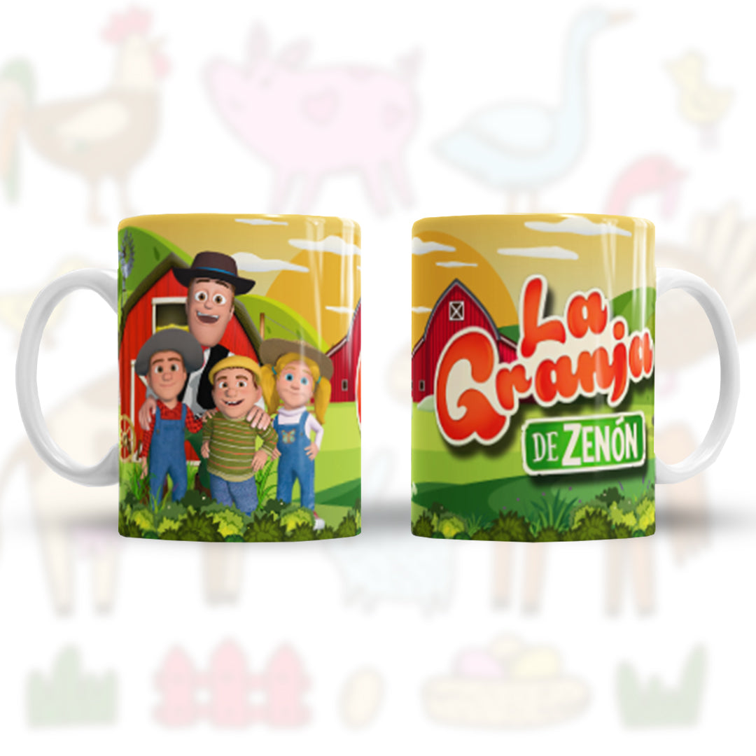 Tazas La Granja de Zenón "Zenón e hijos". Aptas para el lavavajillas y microondas.