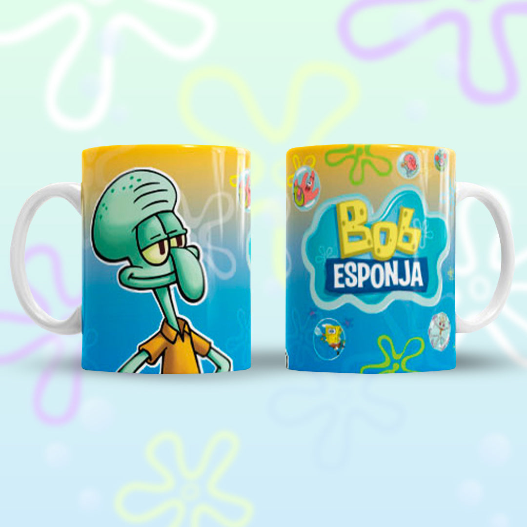 Taza Bob Esponja "Calamardo sonrisa". Aptas para el lavavajillas y microondas.