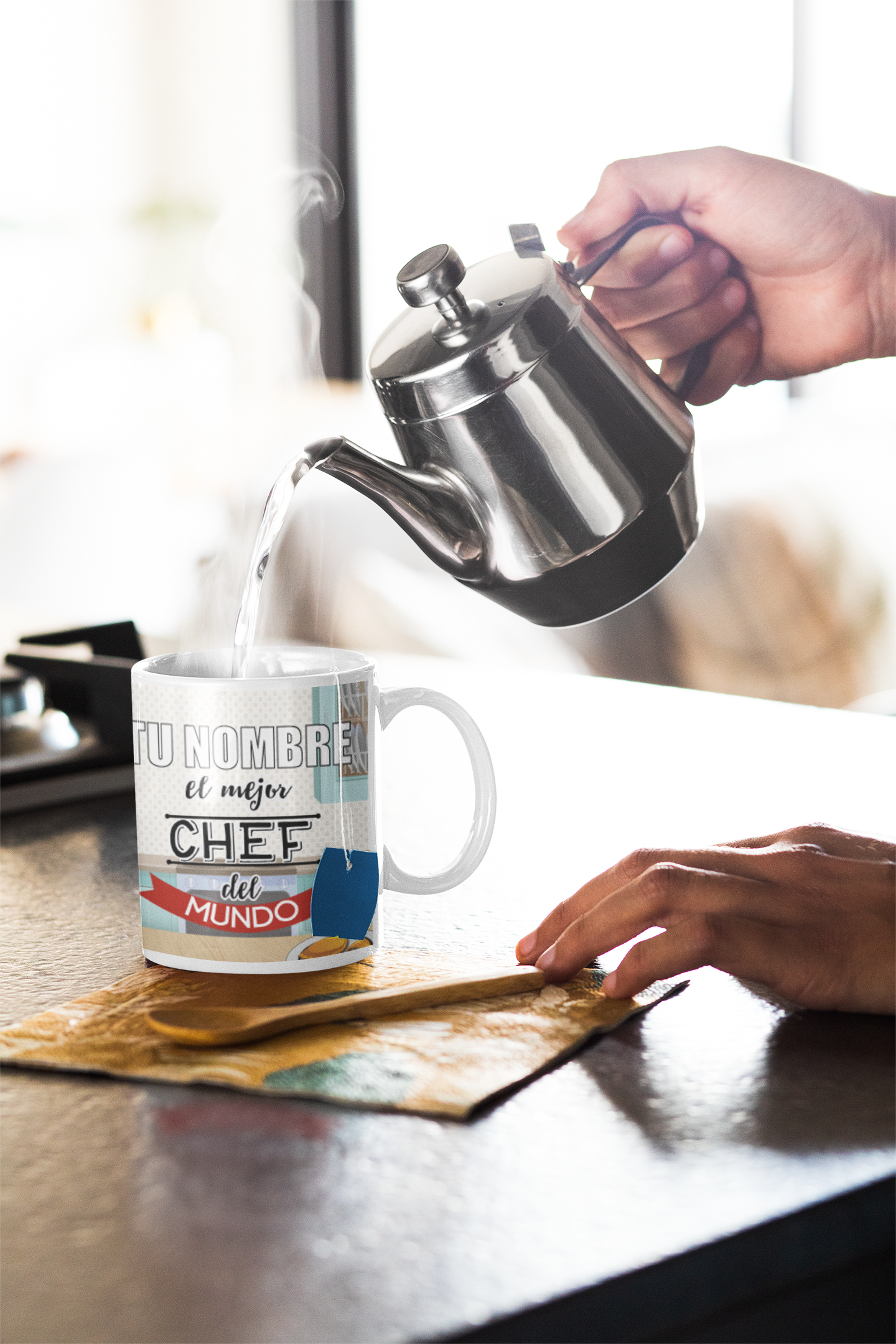 Taza cerámica "El mejor Chef" con Nombre Personalizable. Aptas para el lavavajillas y microondas. Regalo ideal.