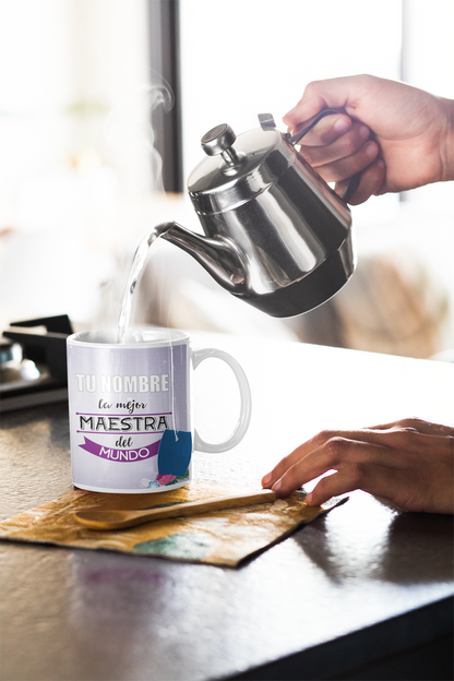 Taza cerámica "La mejor Maestra" con Nombre Personalizable. Aptas para el lavavajillas y microondas. Regalo ideal.