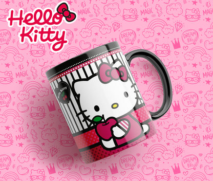 Tazas Hello Kitty "Kitty Rayas Blancas y Negras". Aptas para el lavavajillas y microondas.