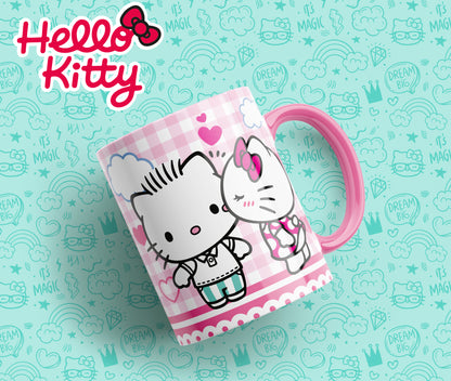 Tazas Hello Kitty "Kitty Fondo Cuadros". Aptas para el lavavajillas y microondas.