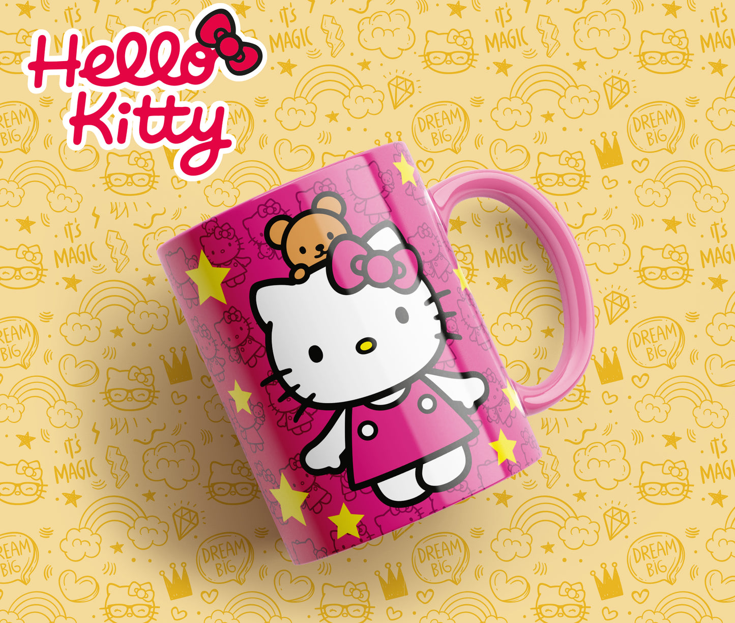 Tazas Hello Kitty "Kitty Osito Estrellas". Aptas para el lavavajillas y microondas.