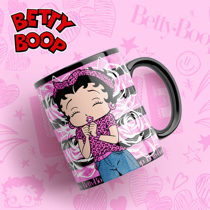 Tazas Betty Boop "Betty Rayas Negras y Rosas". Aptas para el lavavajillas y microondas.
