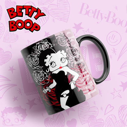 Tazas Betty Boop "Betty Rosas Blancas y Negras". Aptas para el lavavajillas y microondas.
