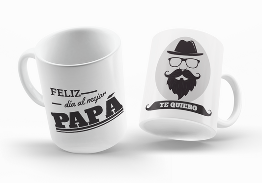 Taza Bigote-Sombrero. Apta para el lavavajillas y el microondas. Día del padre.