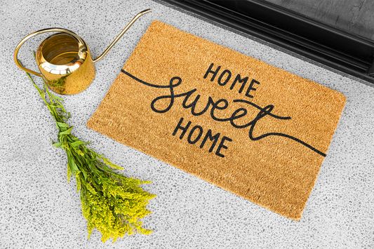 Felpudo "Home Sweet Home". 100% fibra de coco resistente y fácil de limpiar. Eco-friendly.