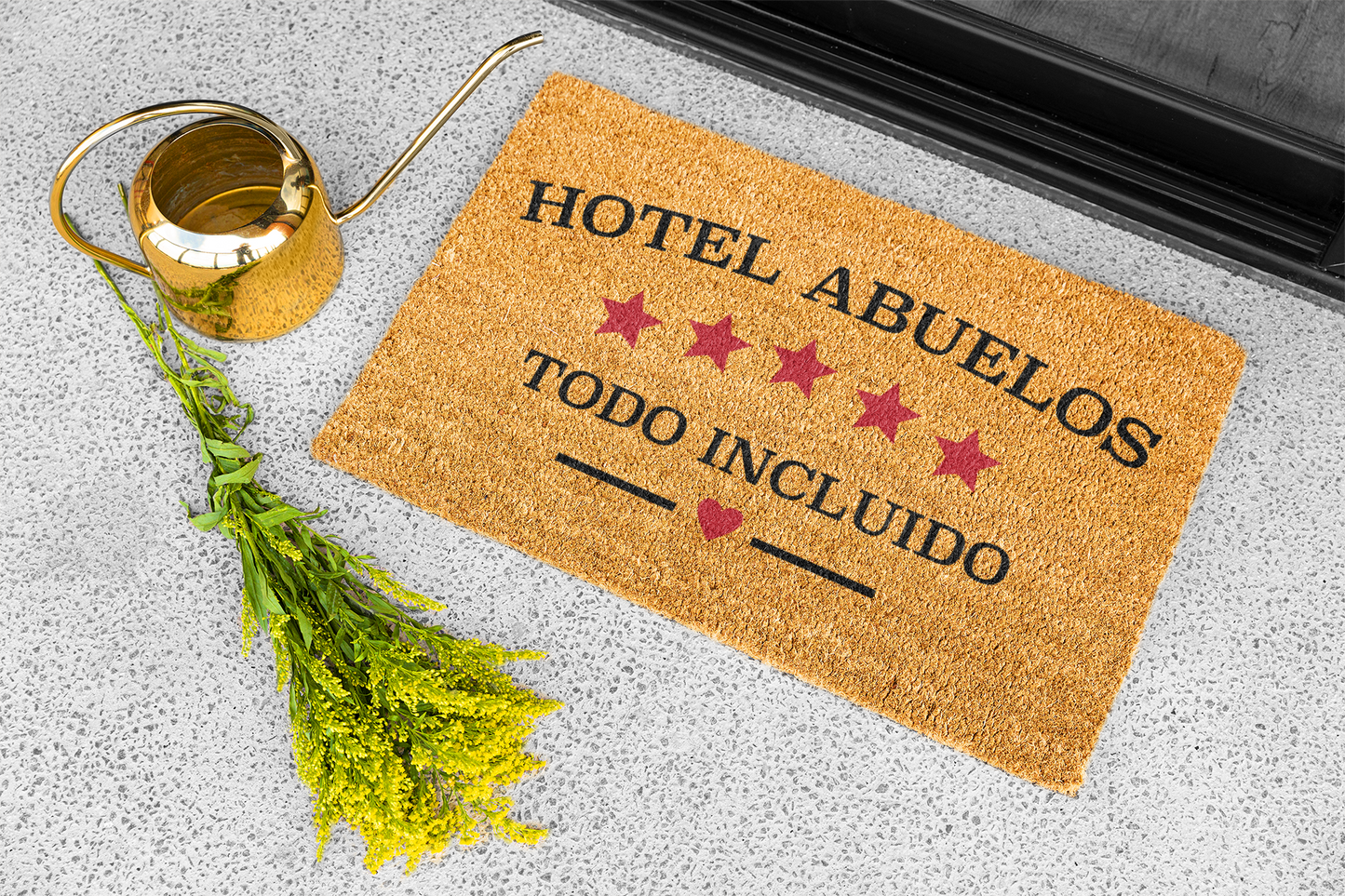 Felpudo "Hotel Abuelos. Todo incluido" 33x60cm. 100% fibra de coco. Eco-friendly.